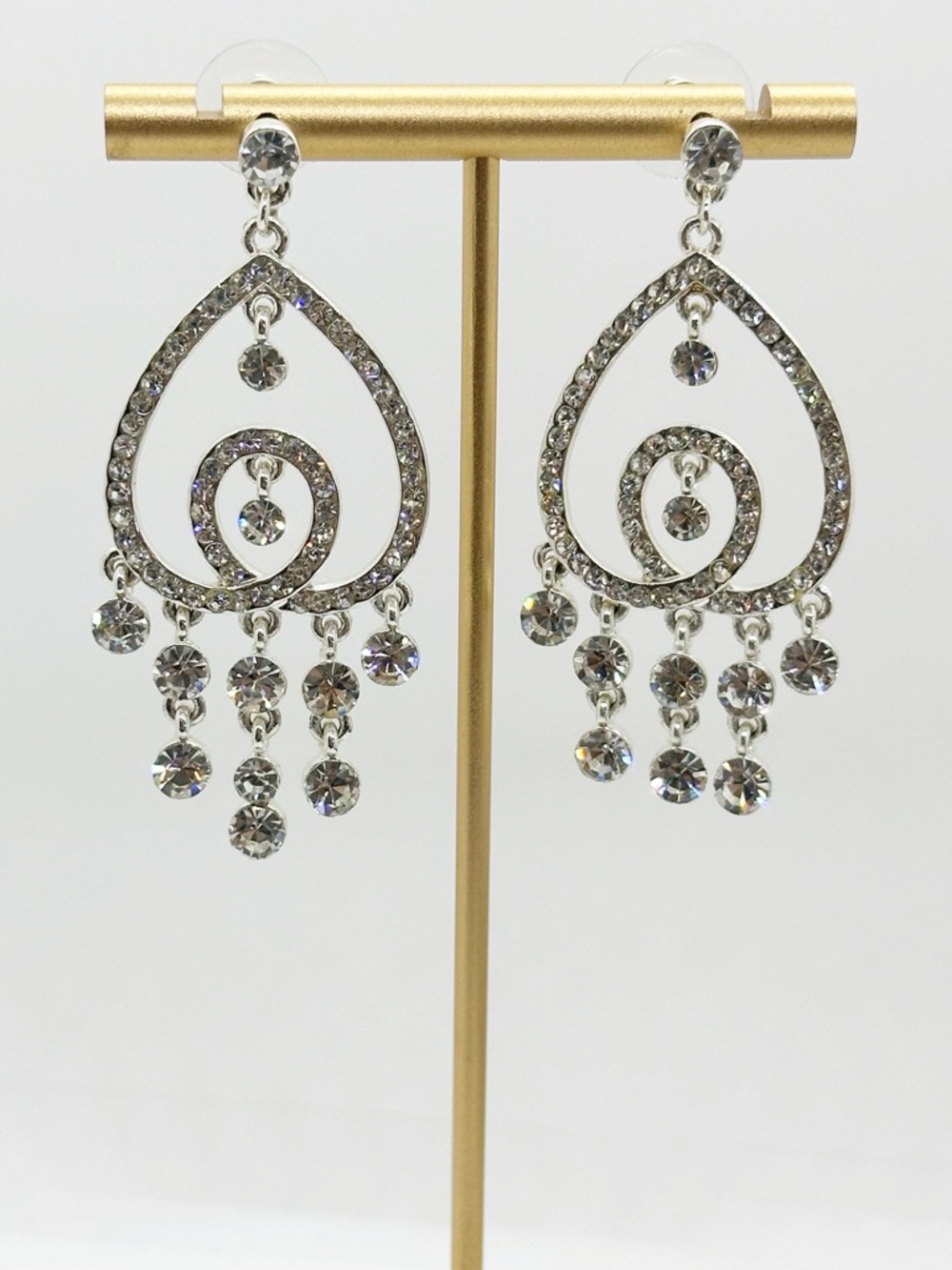 Silver Tone Crystal Chandelier Drop Earrings - Women’s Bridal Jewelry
